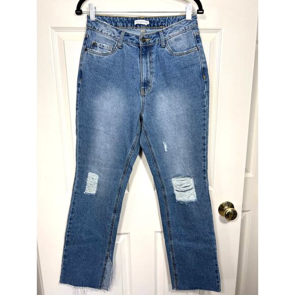 Avec Les Filles Jeans High Waisted Mom Distressed Raw Split Hem 28 Punk Edgy 90s - Picture 1 of 8